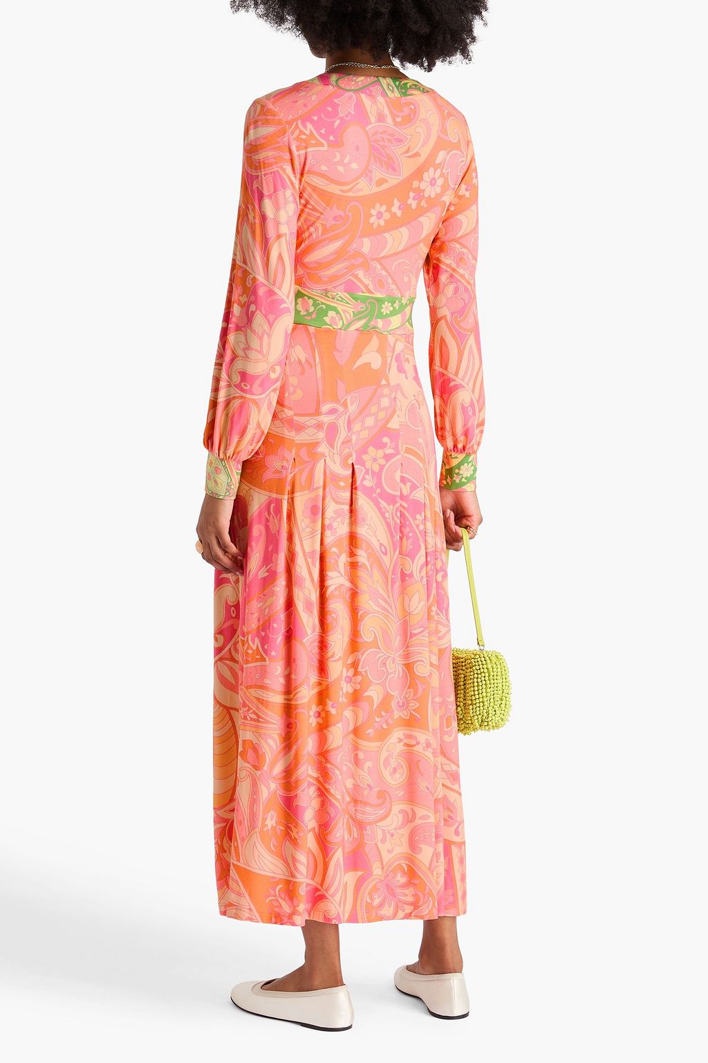 RIXO Plissiertes Midikleid aus Jersey mit Print