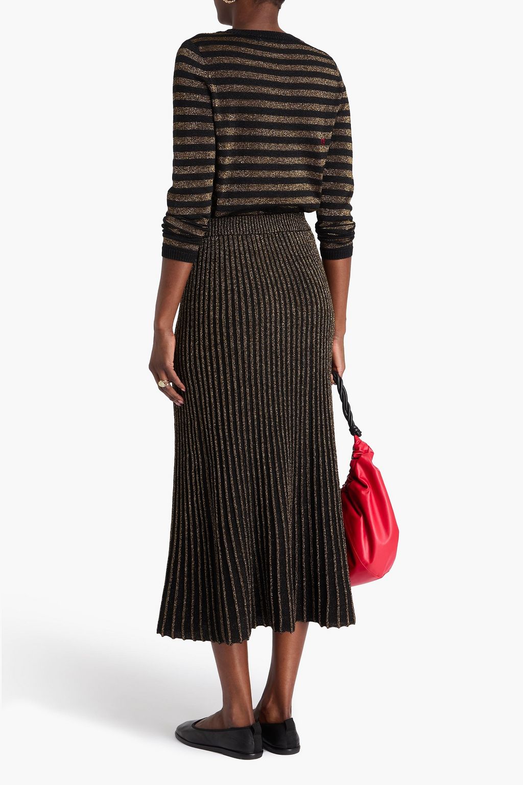 CHINTI & PARKER Metallic ribbed-knit midi skirt