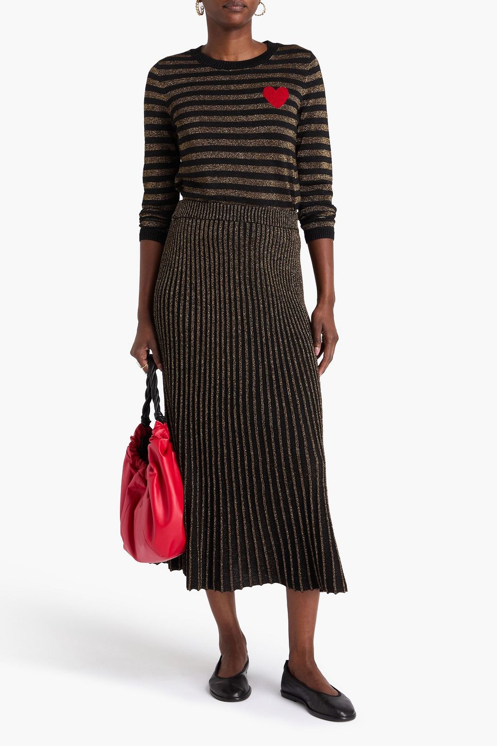 CHINTI & PARKER Metallic ribbed-knit midi skirt