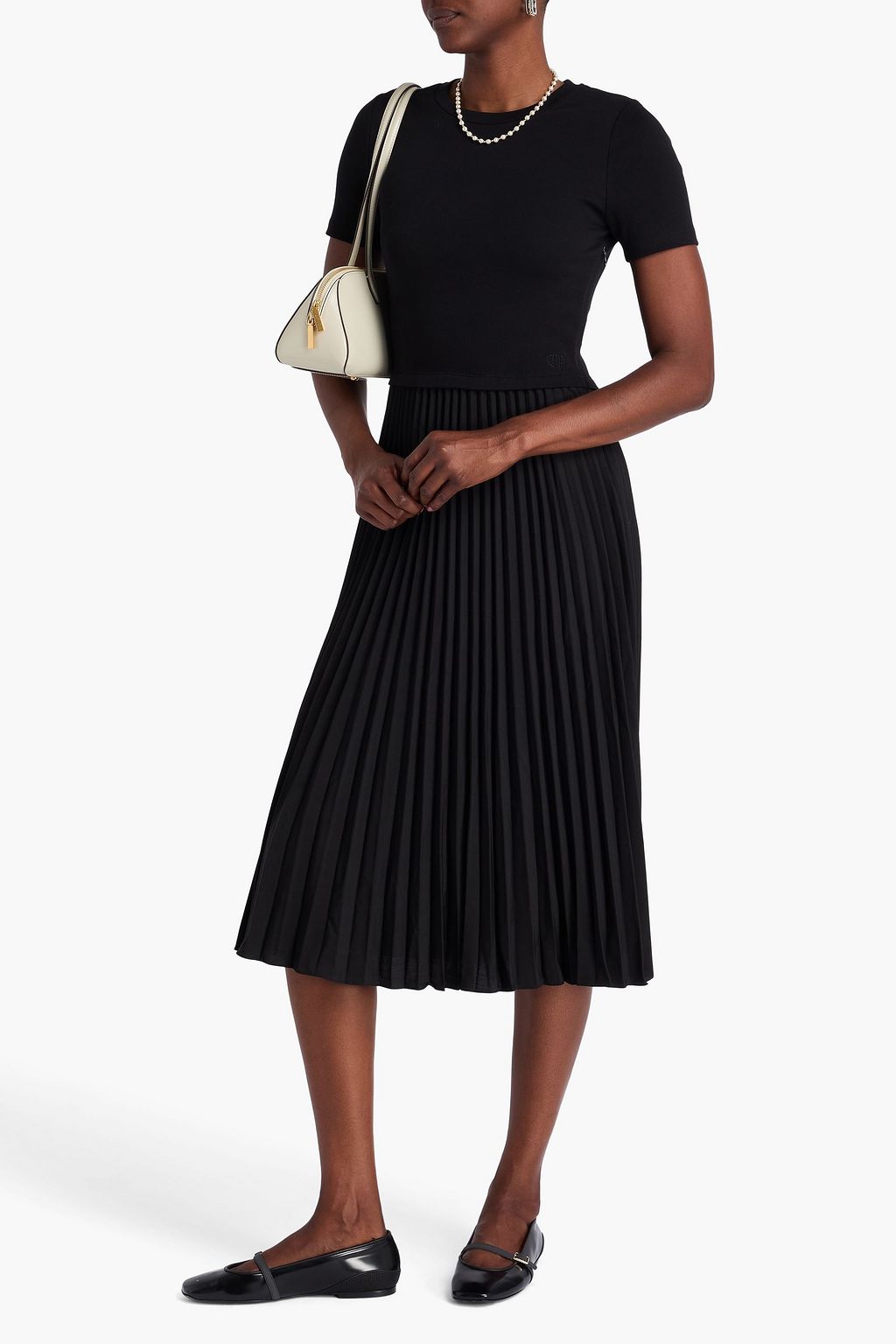 CLAUDIE PIERLOT Plissiertes Midikleid aus Crêpe mit Jersey-Einsätzen