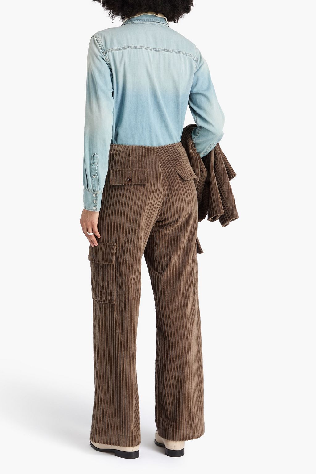 CLAUDIE PIERLOT بنطال كارغو من المخمل المضلّع والقطن