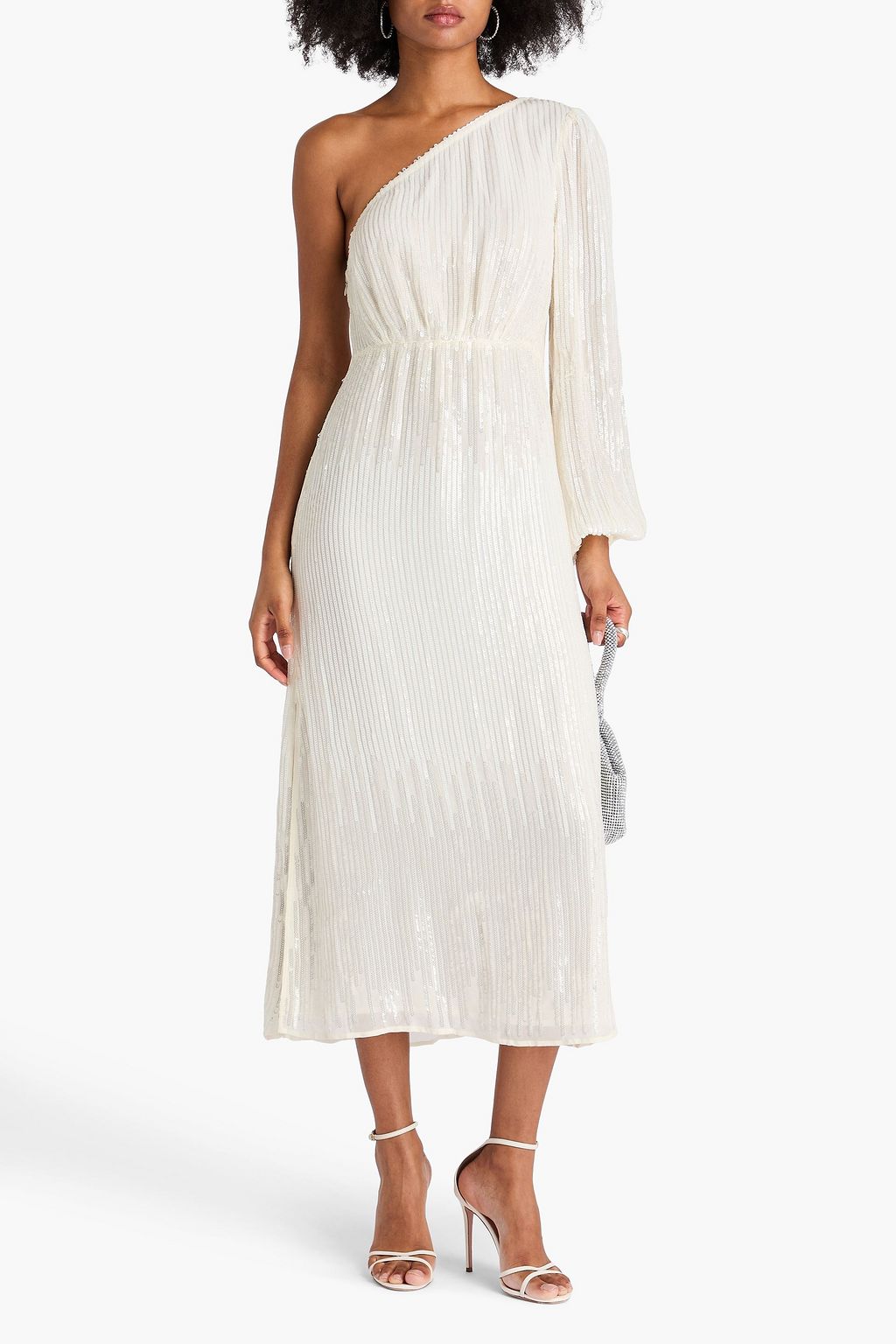 RIXO One-sleeve sequined georgette midi dress