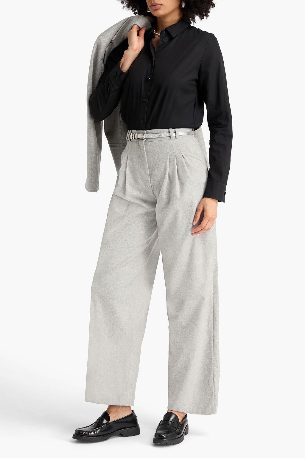 CLAUDIE PIERLOT Pleated wool-blend flannel tapered pants