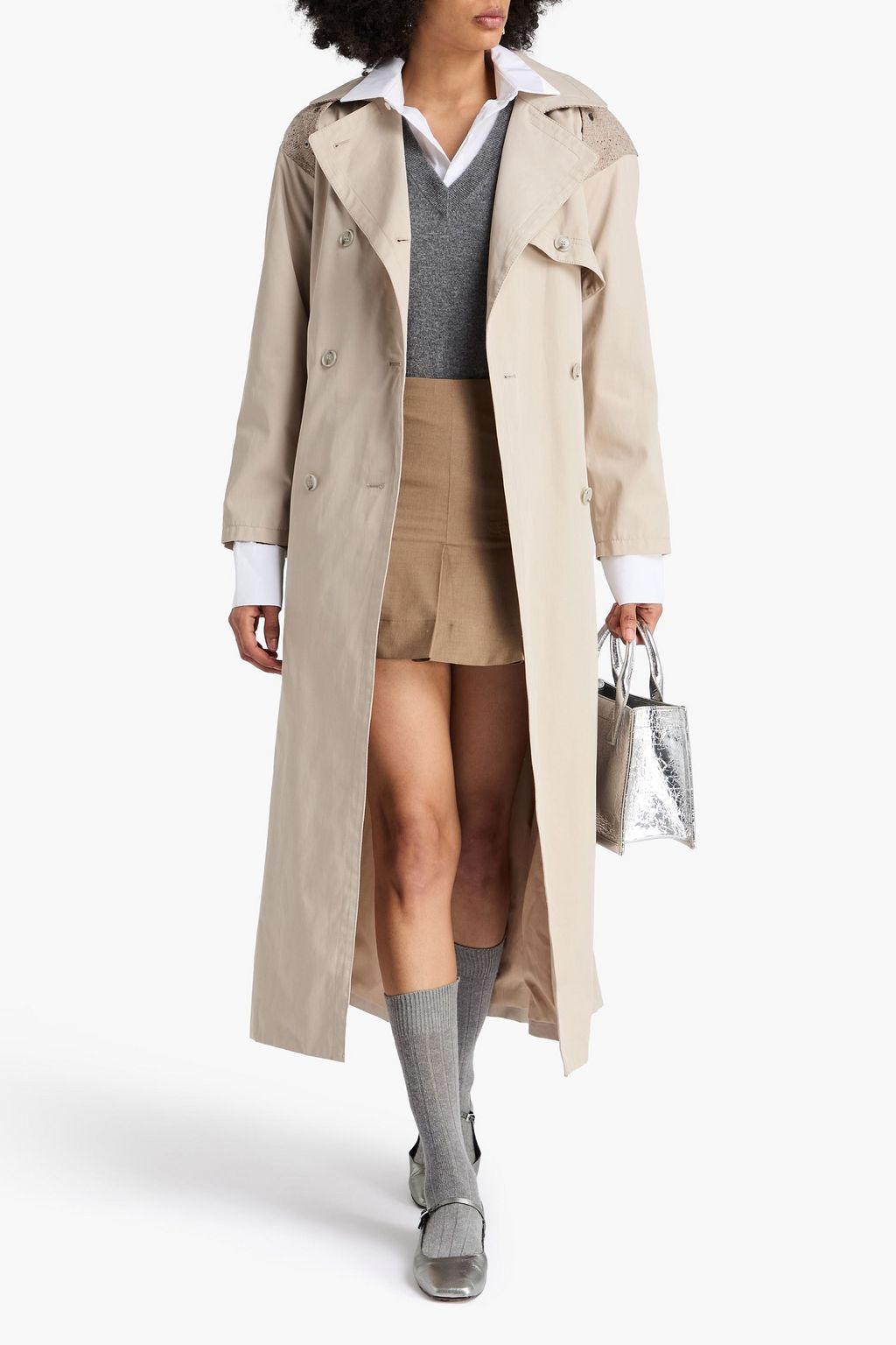 CLAUDIE PIERLOT Trenchcoat „Gabin“ aus Baumwoll-Twill mit Donegal-Einsätzen