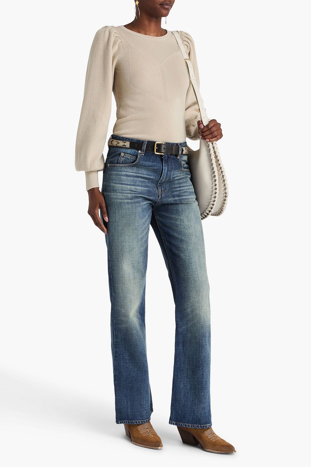 MARANT ÉTOILE ハイライズ フレアジーンズ 色あせ加工