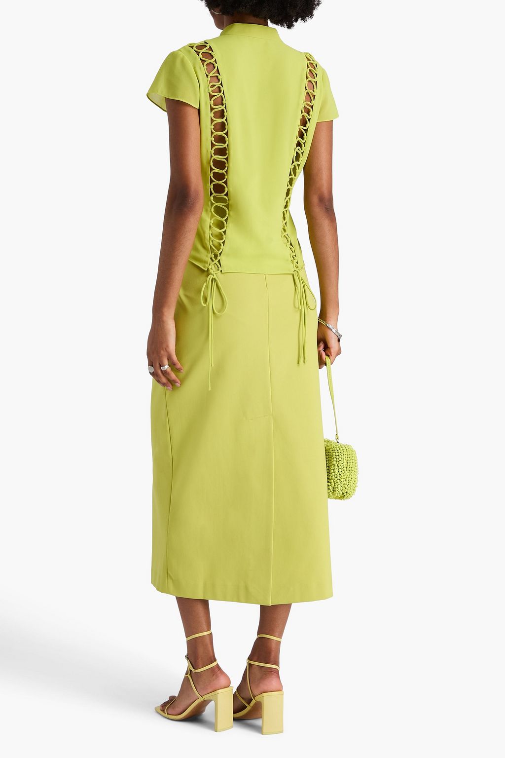 DE LA VALI Lace-up crepe top