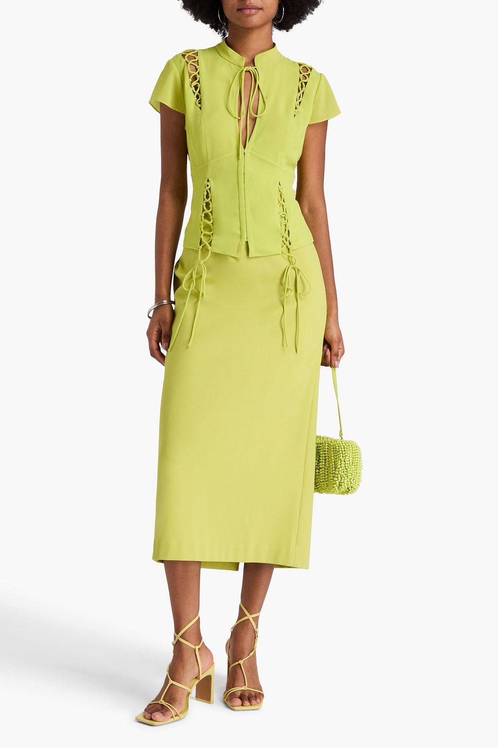 DE LA VALI Lace-up crepe top