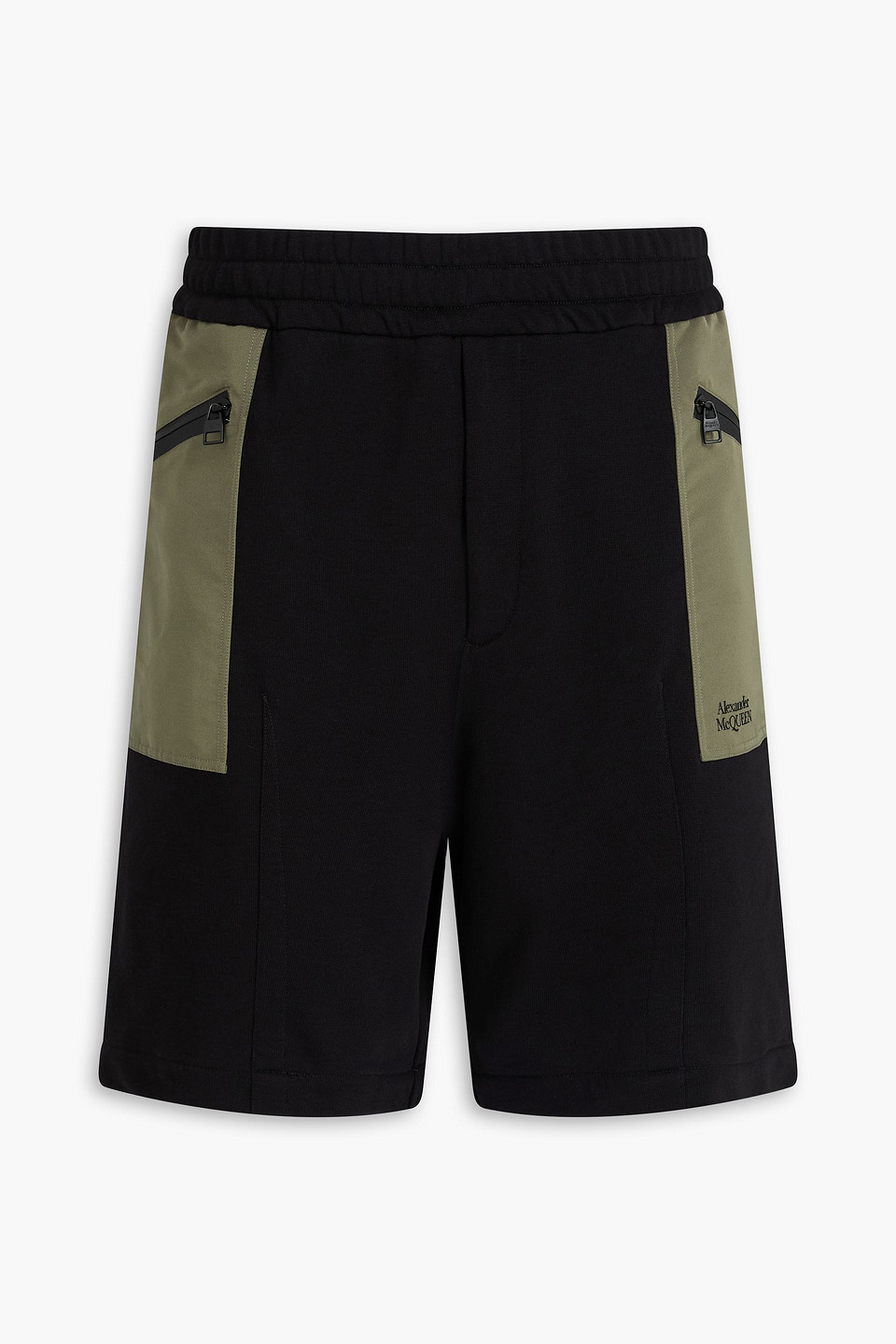 mcqueen - shell-paneled french cotton-terry shorts - black - xs