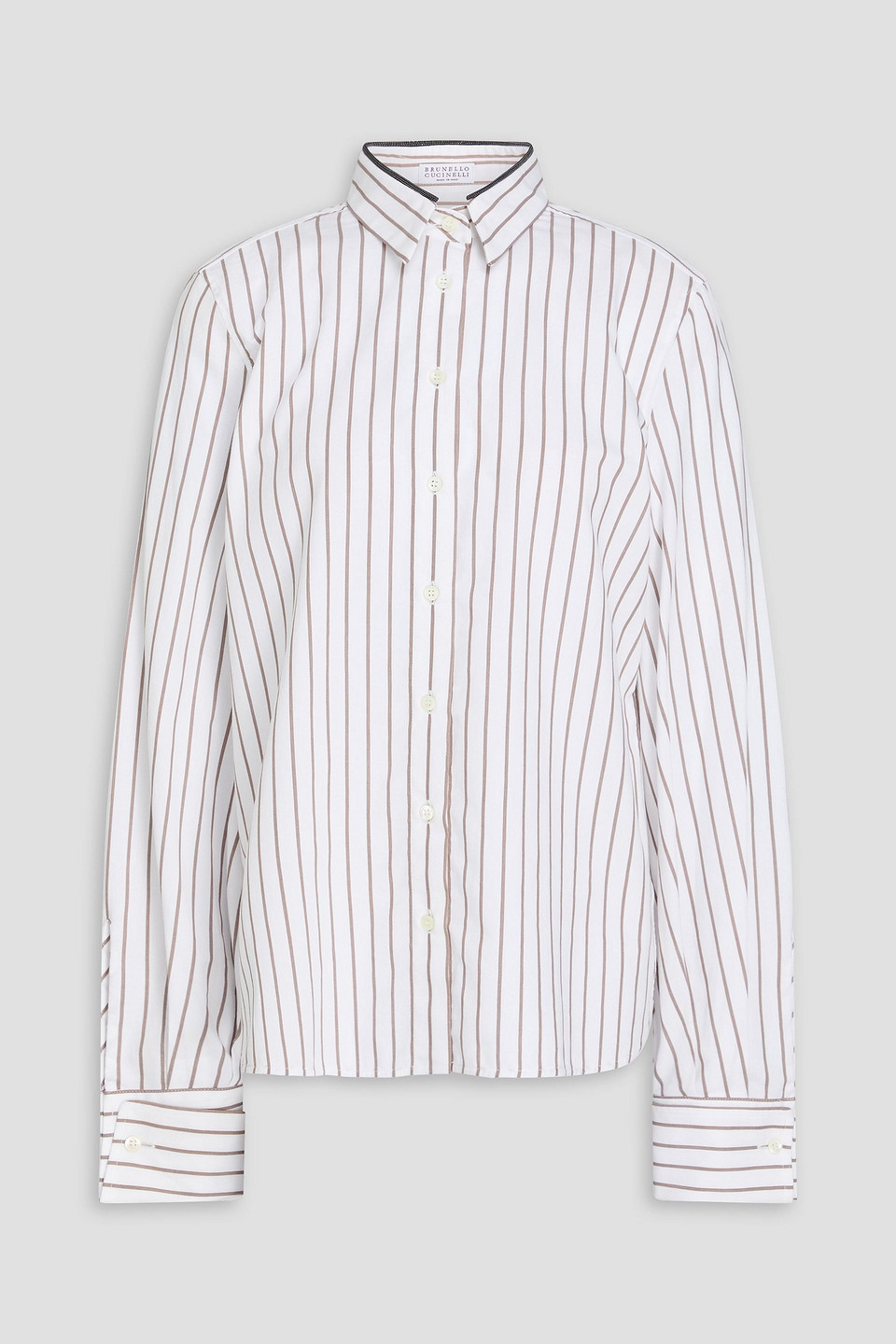Brunello Cucinelli Gestreiftes Hemd Aus Baumwoll-twill Mit Zierperlen