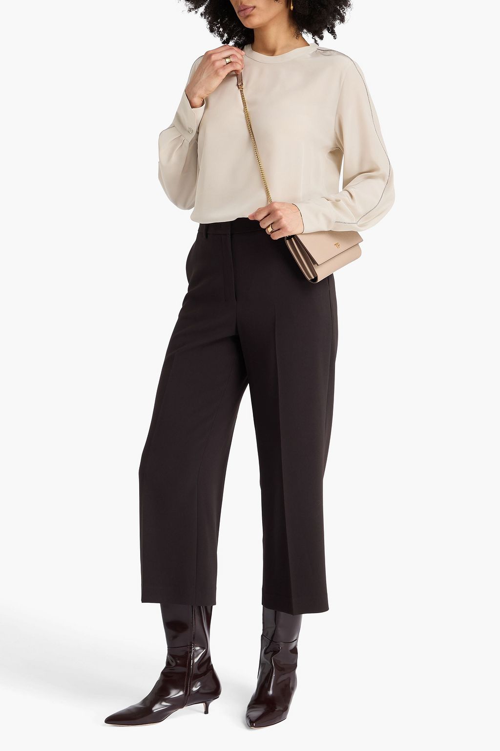 BRUNELLO CUCINELLI Bead-embellished silk crepe de chine blouse
