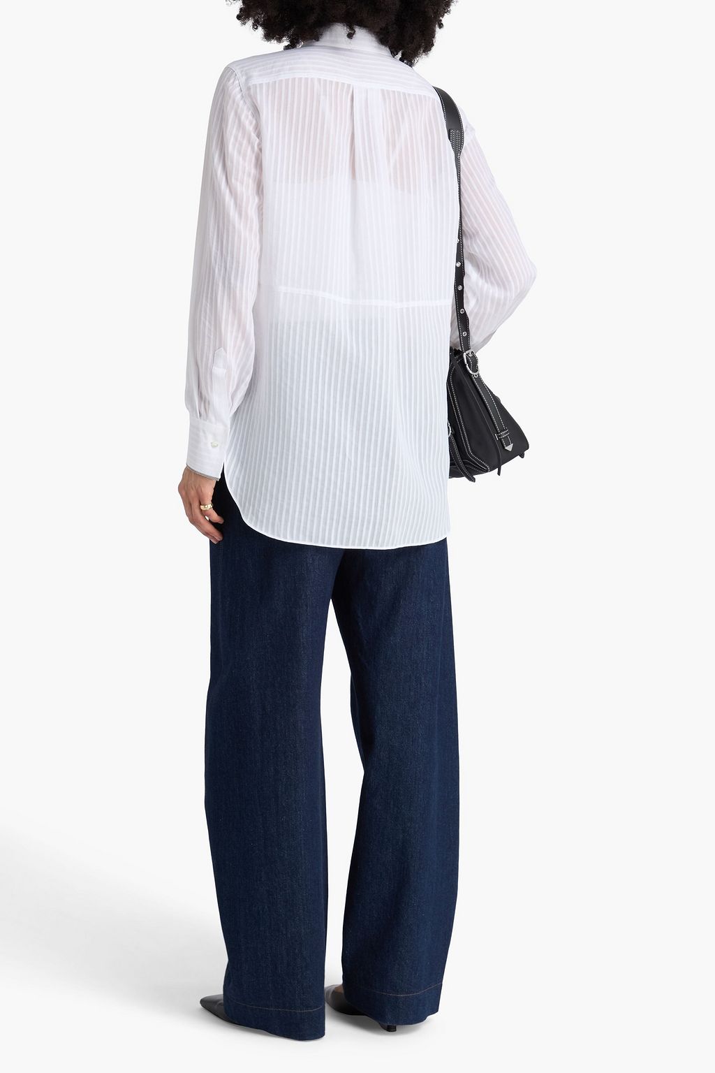 BRUNELLO CUCINELLI Bead-embellished striped cotton and silk-blend chiffon shirt