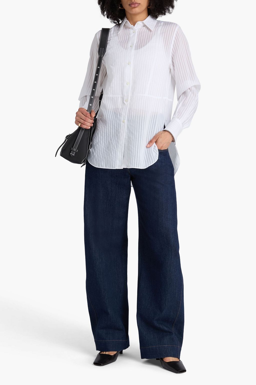 BRUNELLO CUCINELLI Bead-embellished striped cotton and silk-blend chiffon shirt