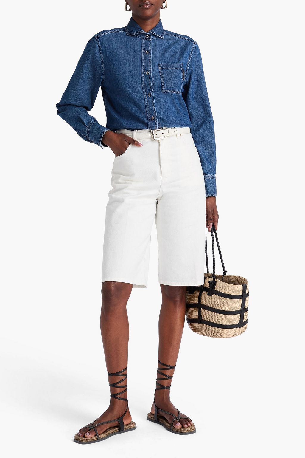 BRUNELLO CUCINELLI Jeanshemd mit Zierperlen