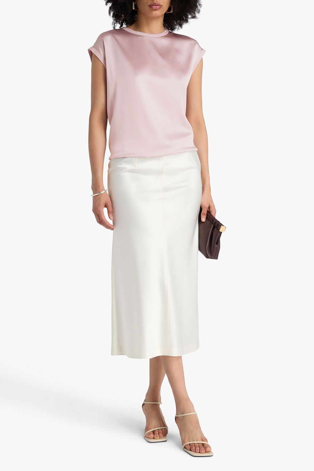 BRUNELLO CUCINELLI Bead-embellished stretch-silk satin top