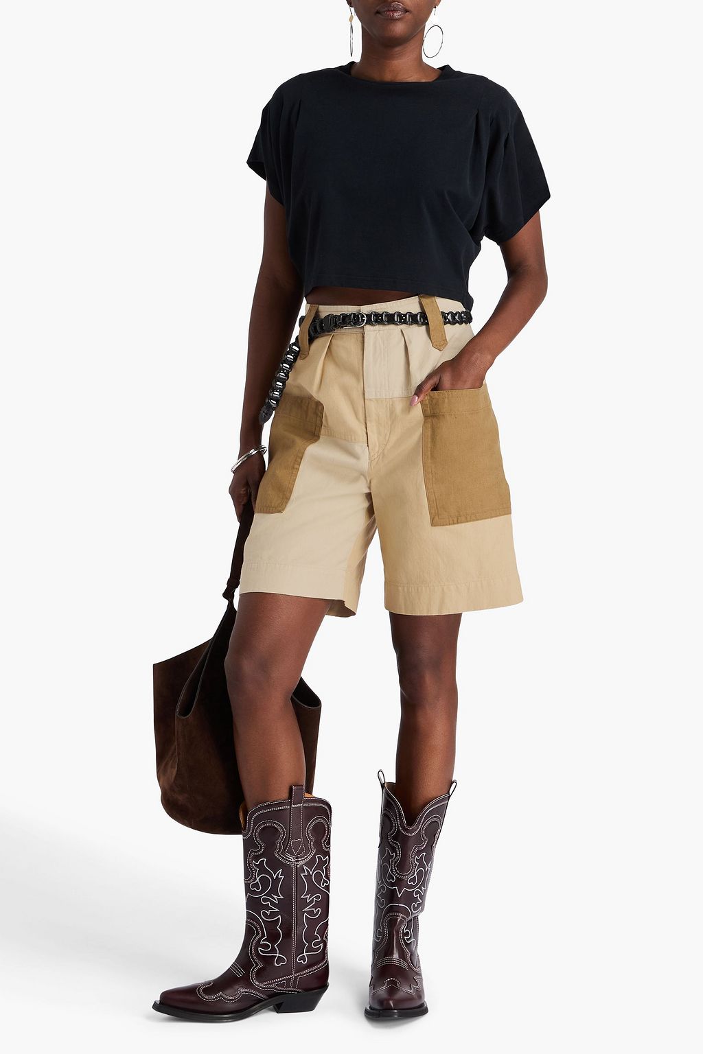 MARANT ÉTOILE コットン&リネン混キャンバス ショートパンツ パッチワーク風