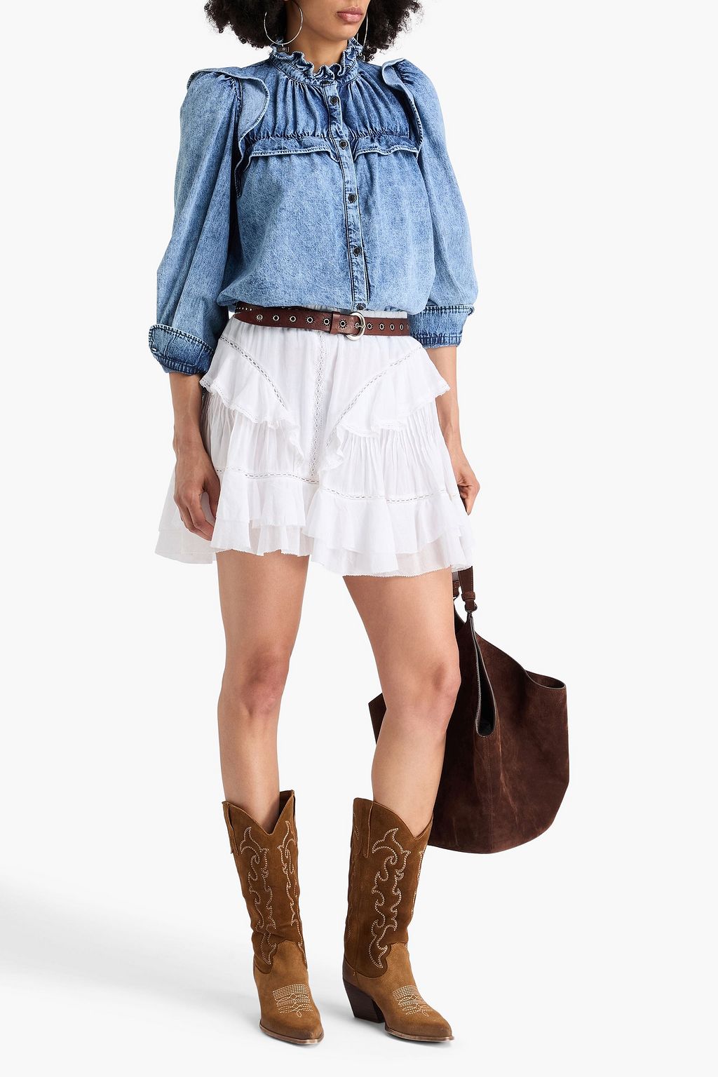 MARANT ÉTOILE デニムシャツ ラッフル付き ケミカルウォッシュ