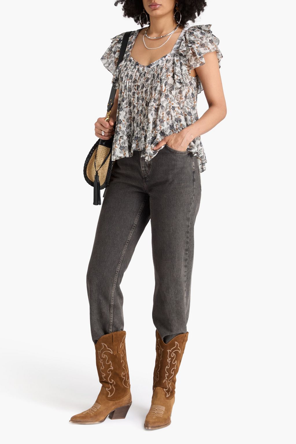 MARANT ÉTOILE コットン トップス ラッフル付き フローラルプリント
