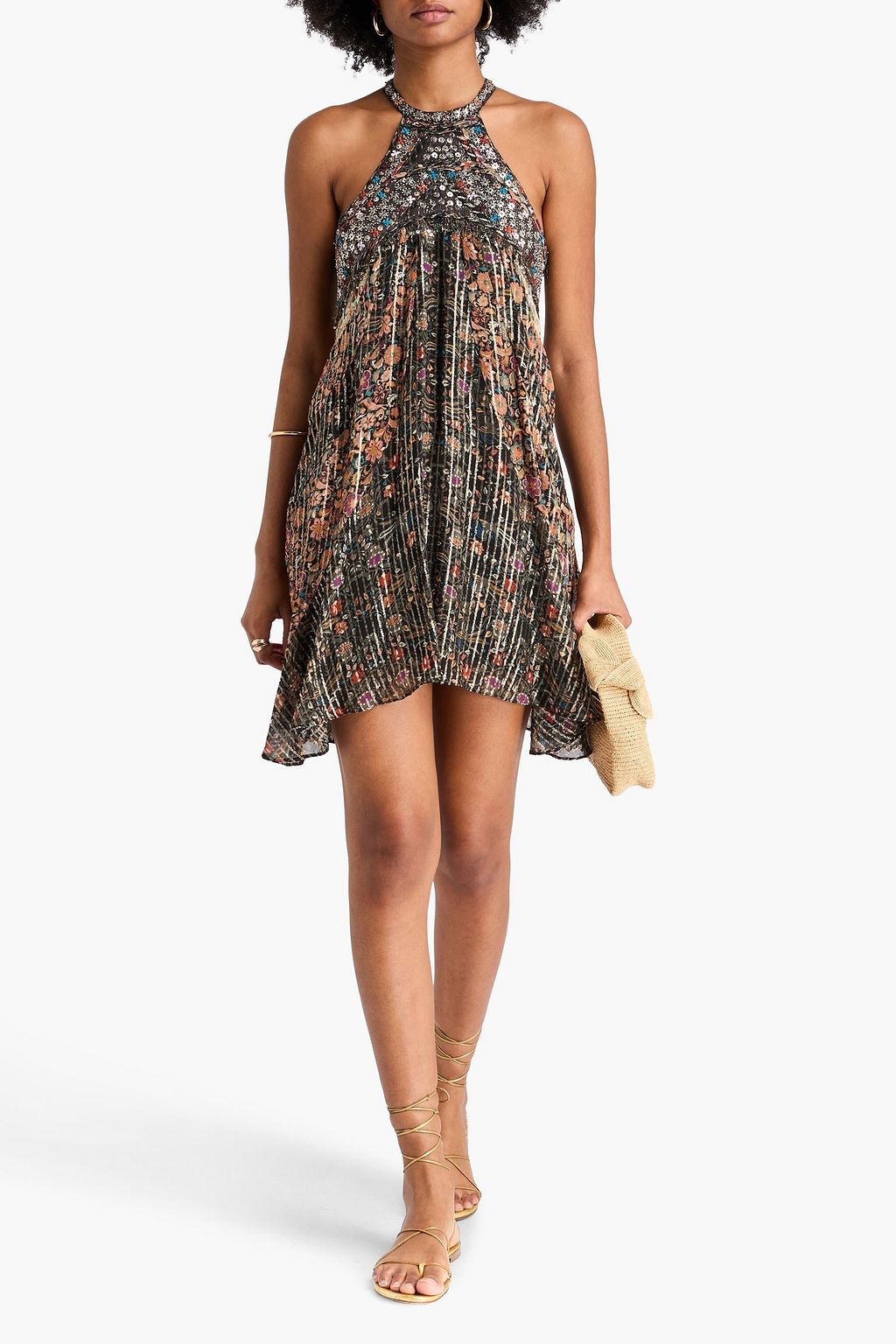 ISABEL MARANT フィルクーペシルク&ルレックス混 ミニワンピース メタリック