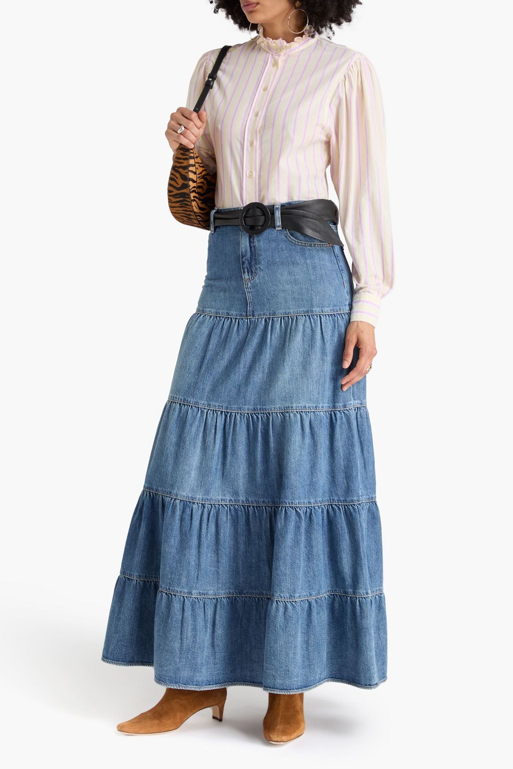 MARANT ÉTOILE コットンポプリン シャツ ラッフル付き ストライプ