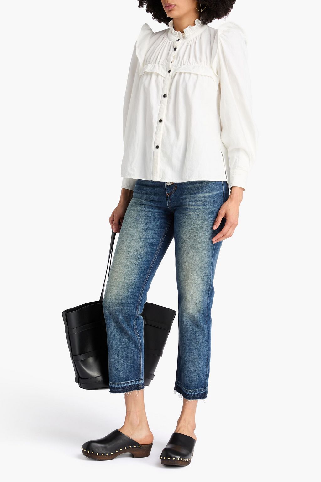 MARANT ÉTOILE デニムシャツ ラッフル付き ケミカルウォッシュ
