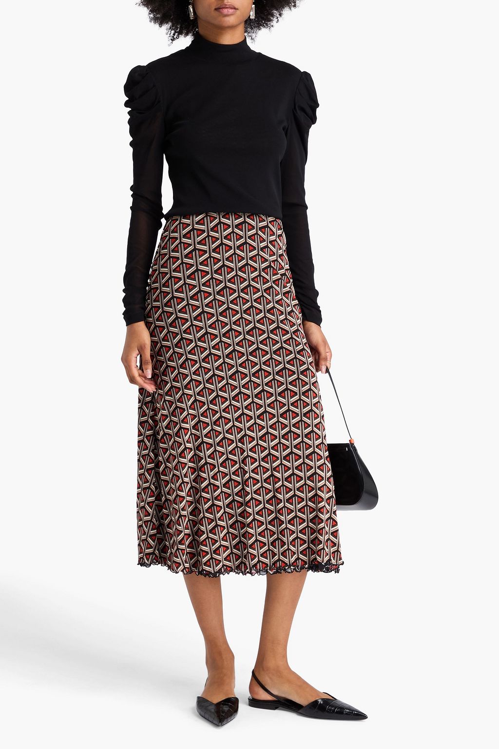 DIANE VON FURSTENBERG Darlene reversible printed mesh midi skirt