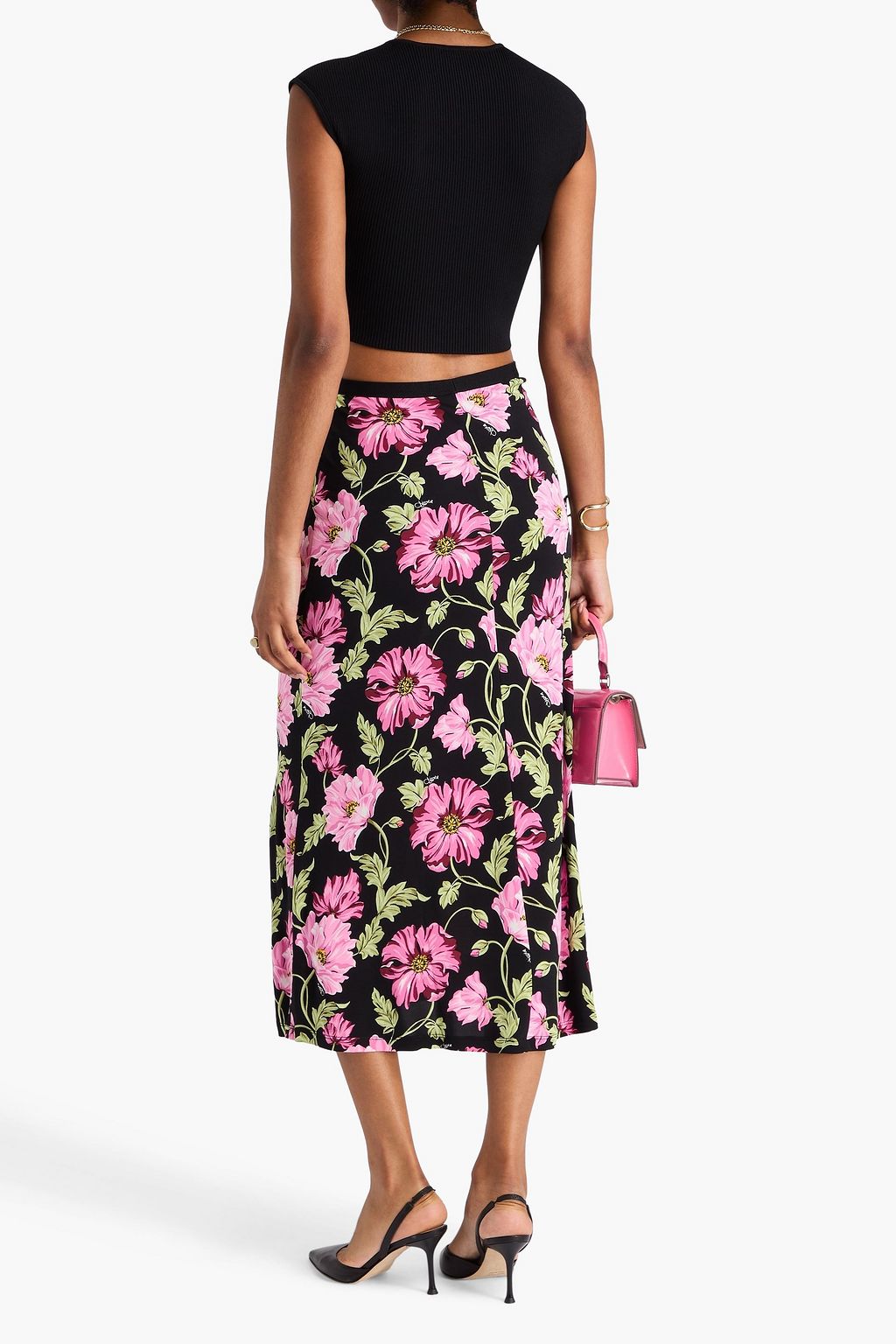 DIANE VON FURSTENBERG ストレッチクレープ ミディスカート フローラルプリント