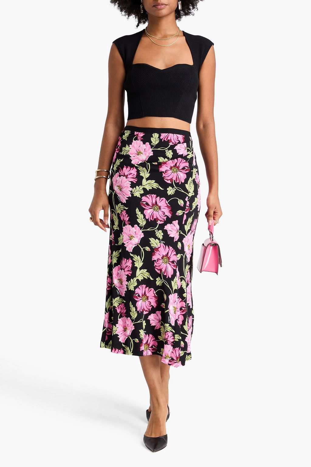 DIANE VON FURSTENBERG ストレッチクレープ ミディスカート フローラルプリント