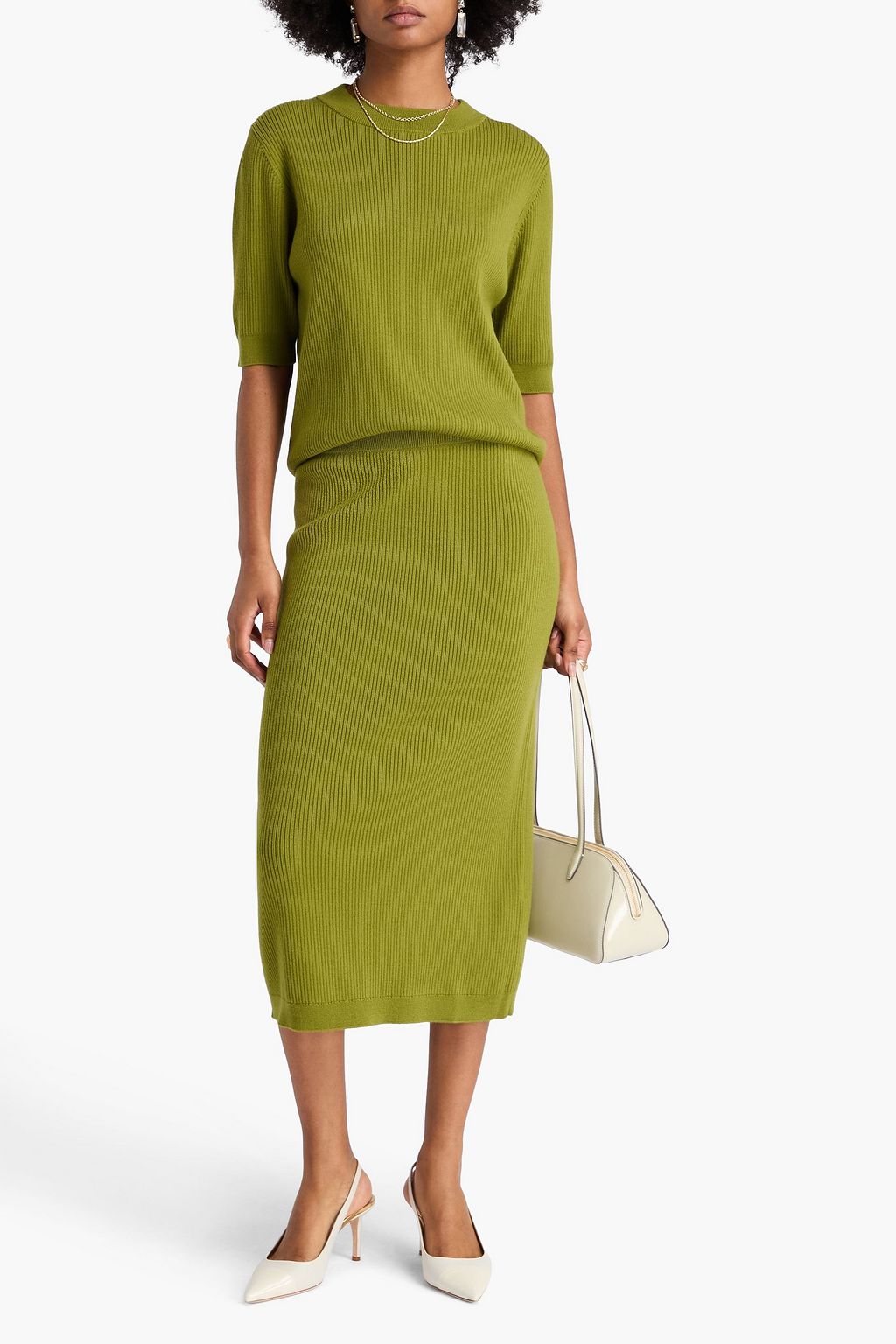 DIANE VON FURSTENBERG リブ編みニット ミディペンシルスカート