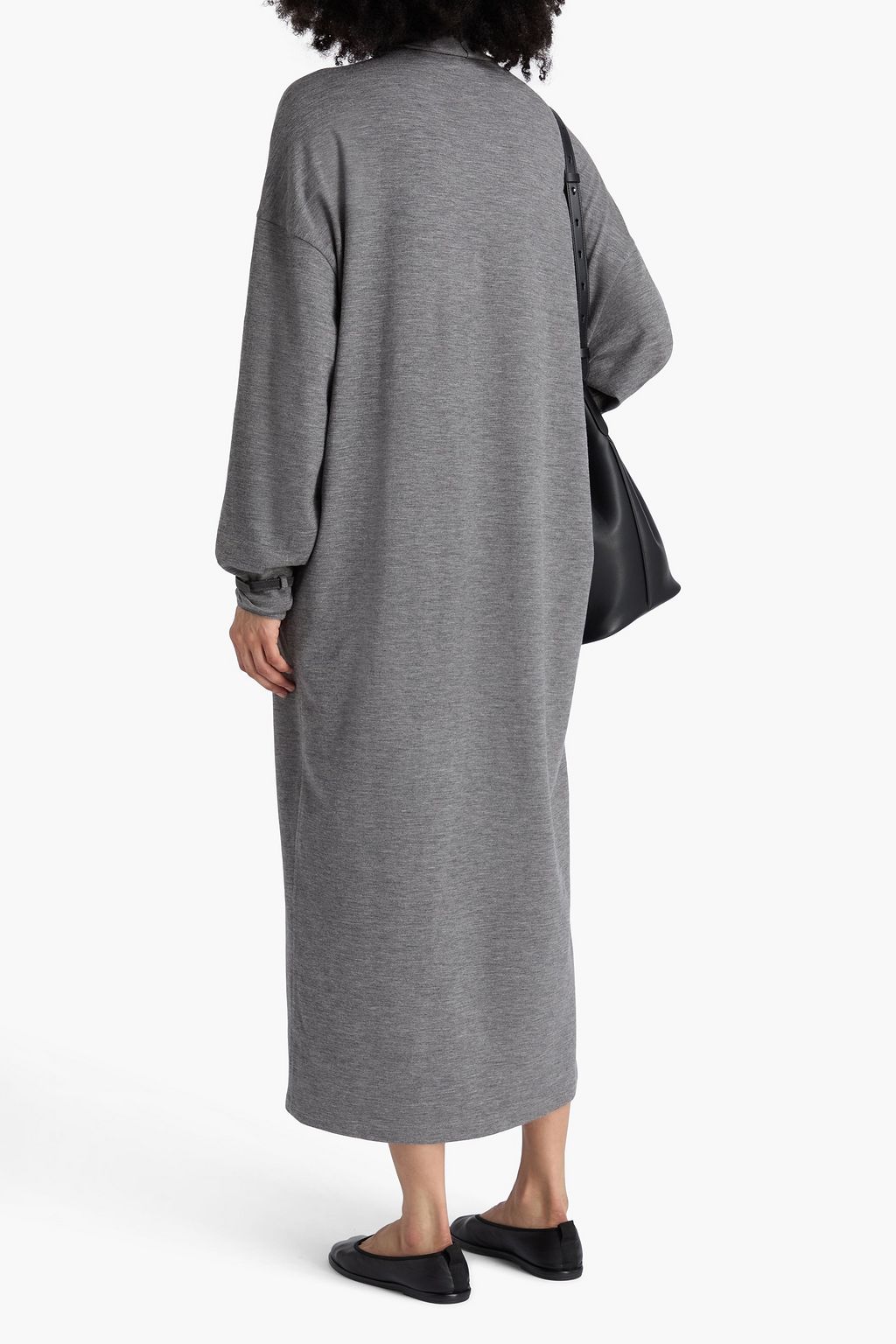 BRUNELLO CUCINELLI Bead-embellished wool-blend jersey turtleneck midi dress