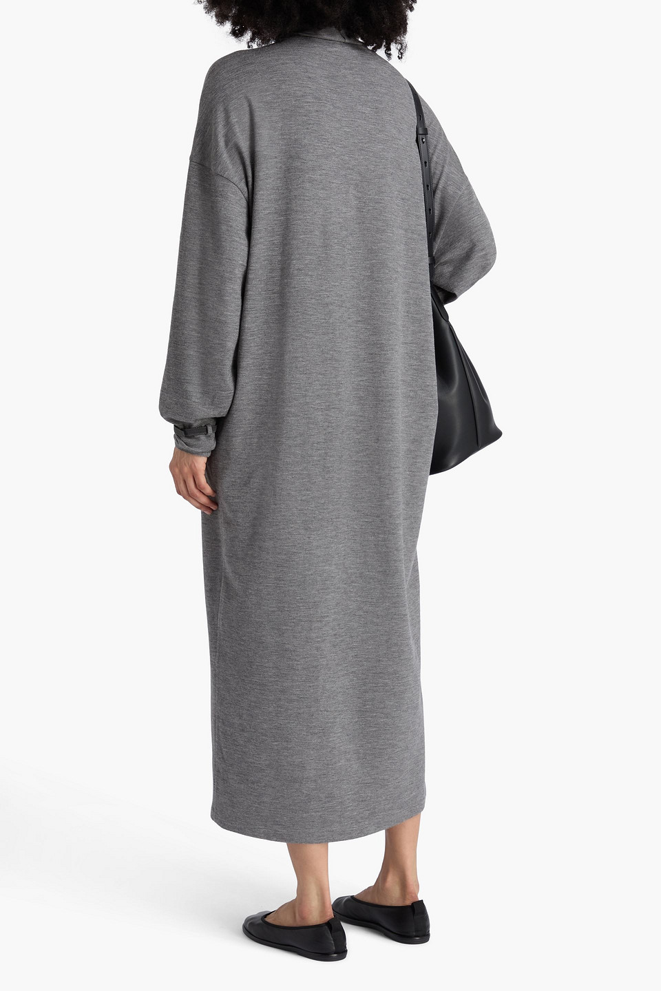 Brunello Cucinelli Bead-embellished Wool-blend Jersey Turtleneck Maxi Dress In Gray