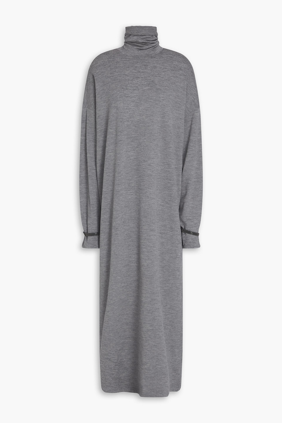 Brunello Cucinelli Bead-embellished Wool-blend Jersey Turtleneck Maxi Dress In Gray