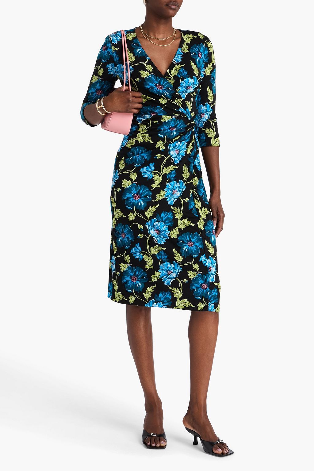 DIANE VON FURSTENBERG Borris Midikleid aus Jersey aus einer Lyocell-Wollmischung mit floralem Print und Twist-Detail