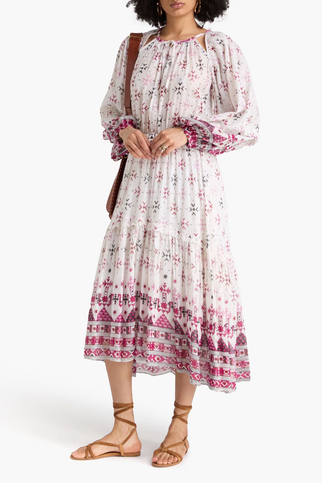MARANT ÉTOILE Midikleid „Fratela“ aus Voile aus einer Baumwollmischung mit Print und Metallic-Effekt