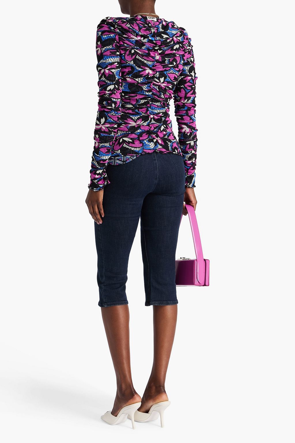 DIANE VON FURSTENBERG Amal reversible ruched printed mesh top