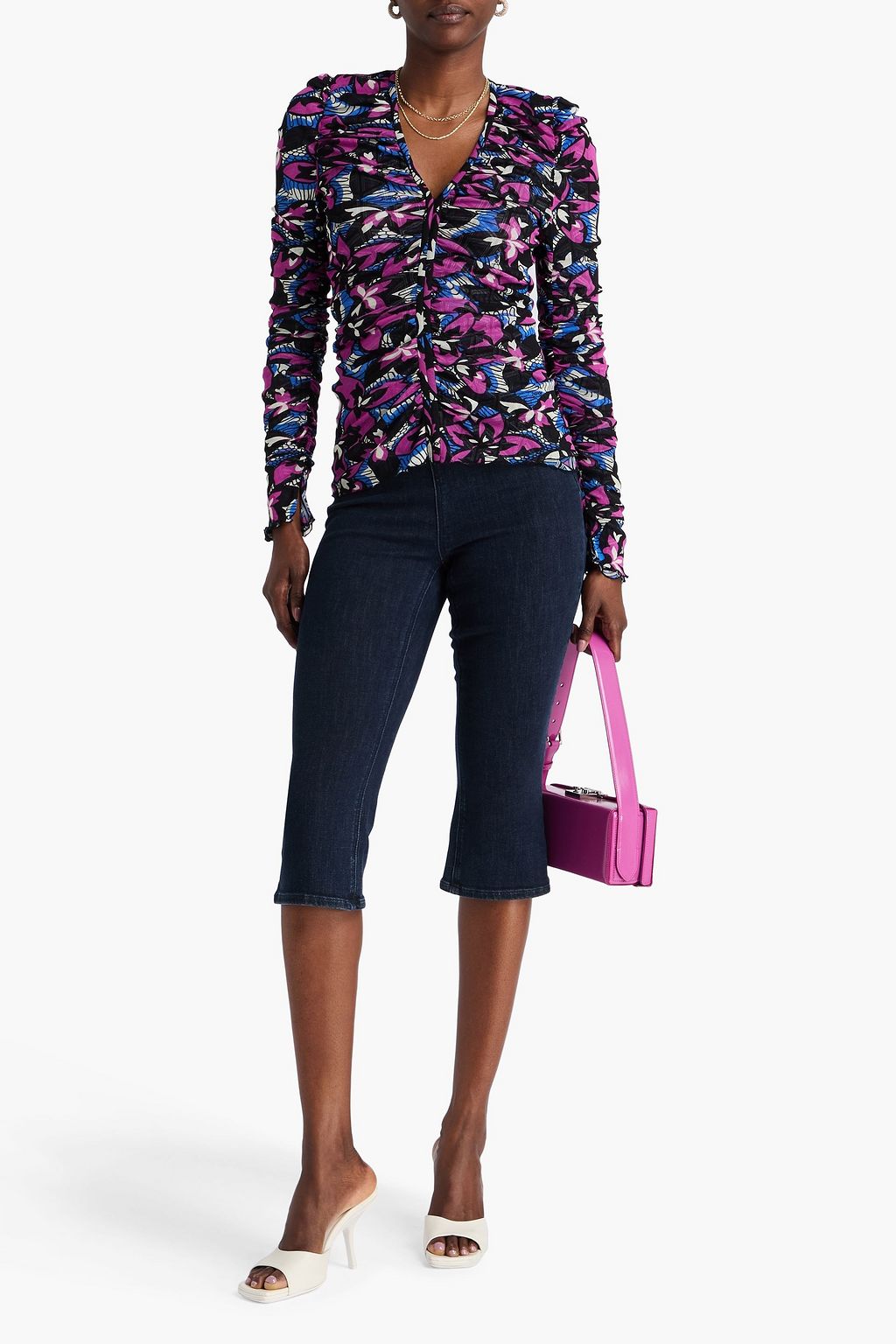 DIANE VON FURSTENBERG Amal reversible ruched printed mesh top