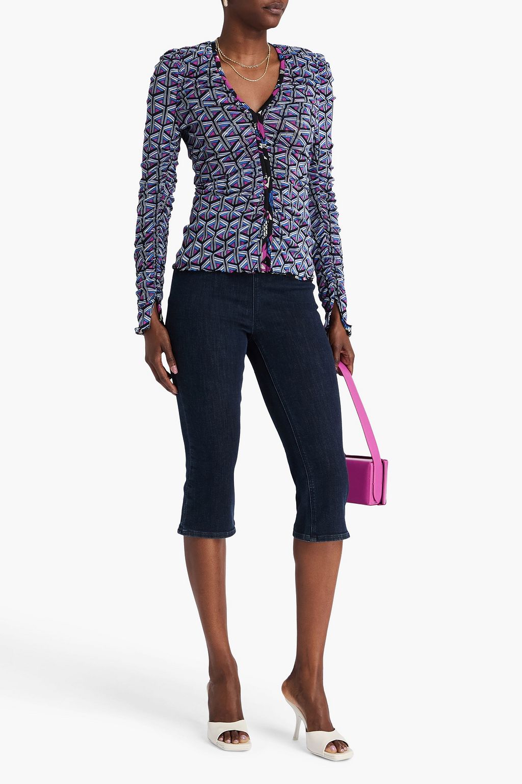 DIANE VON FURSTENBERG Amal reversible ruched printed mesh top