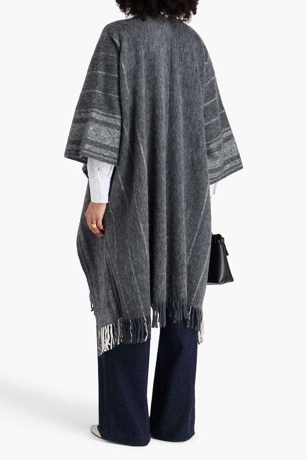 BRUNELLO CUCINELLI Fringed striped wool-blend twill cape