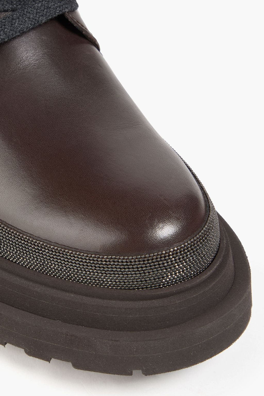 BRUNELLO CUCINELLI レザー コンバットブーツ ビーズ付き