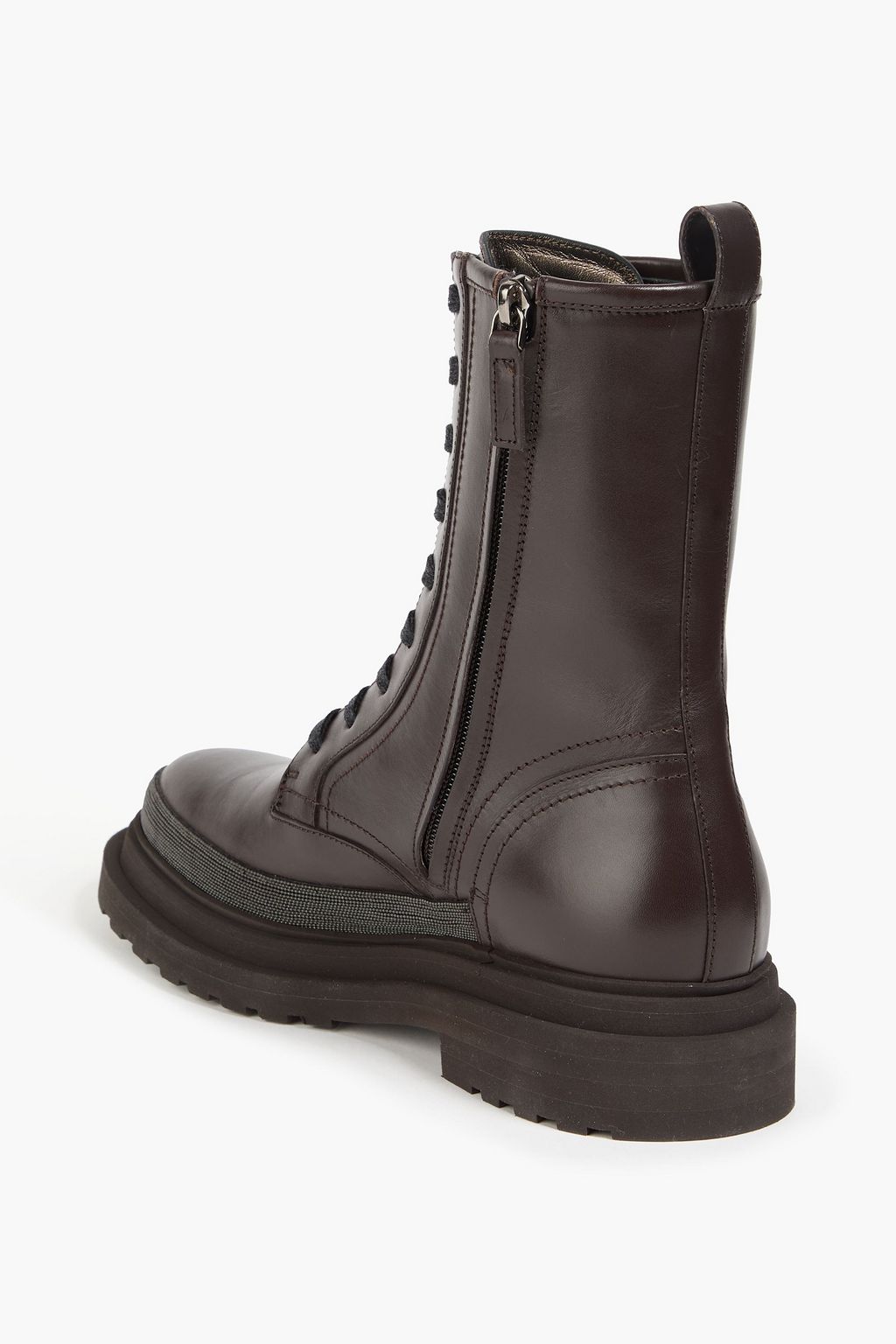 BRUNELLO CUCINELLI レザー コンバットブーツ ビーズ付き