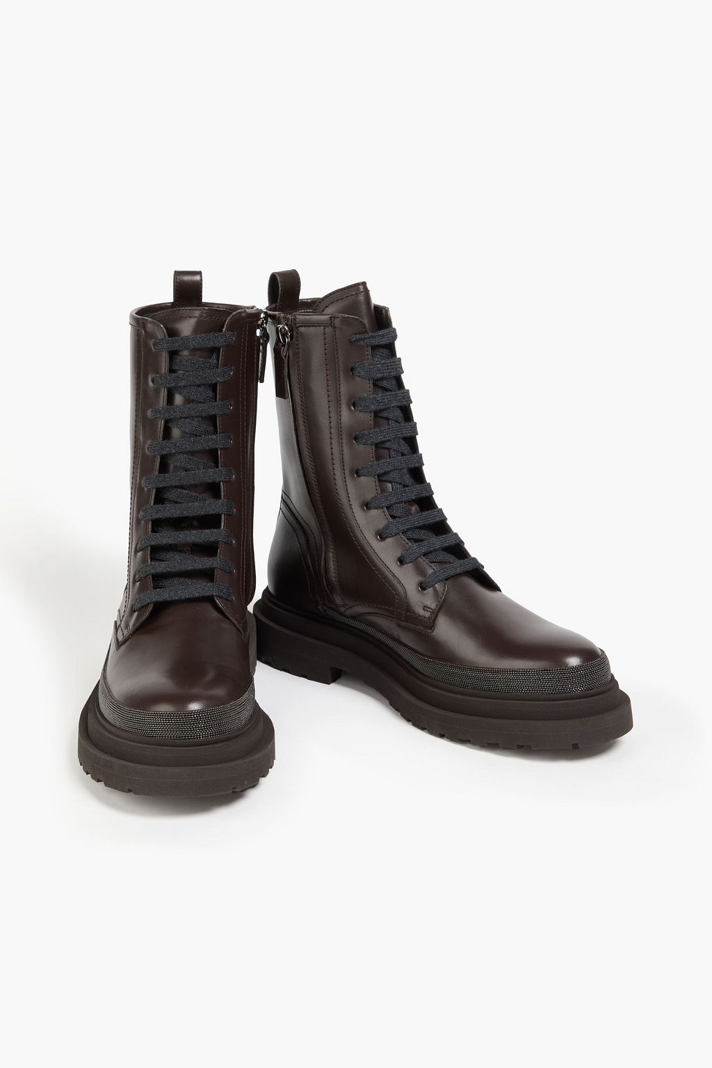 BRUNELLO CUCINELLI レザー コンバットブーツ ビーズ付き