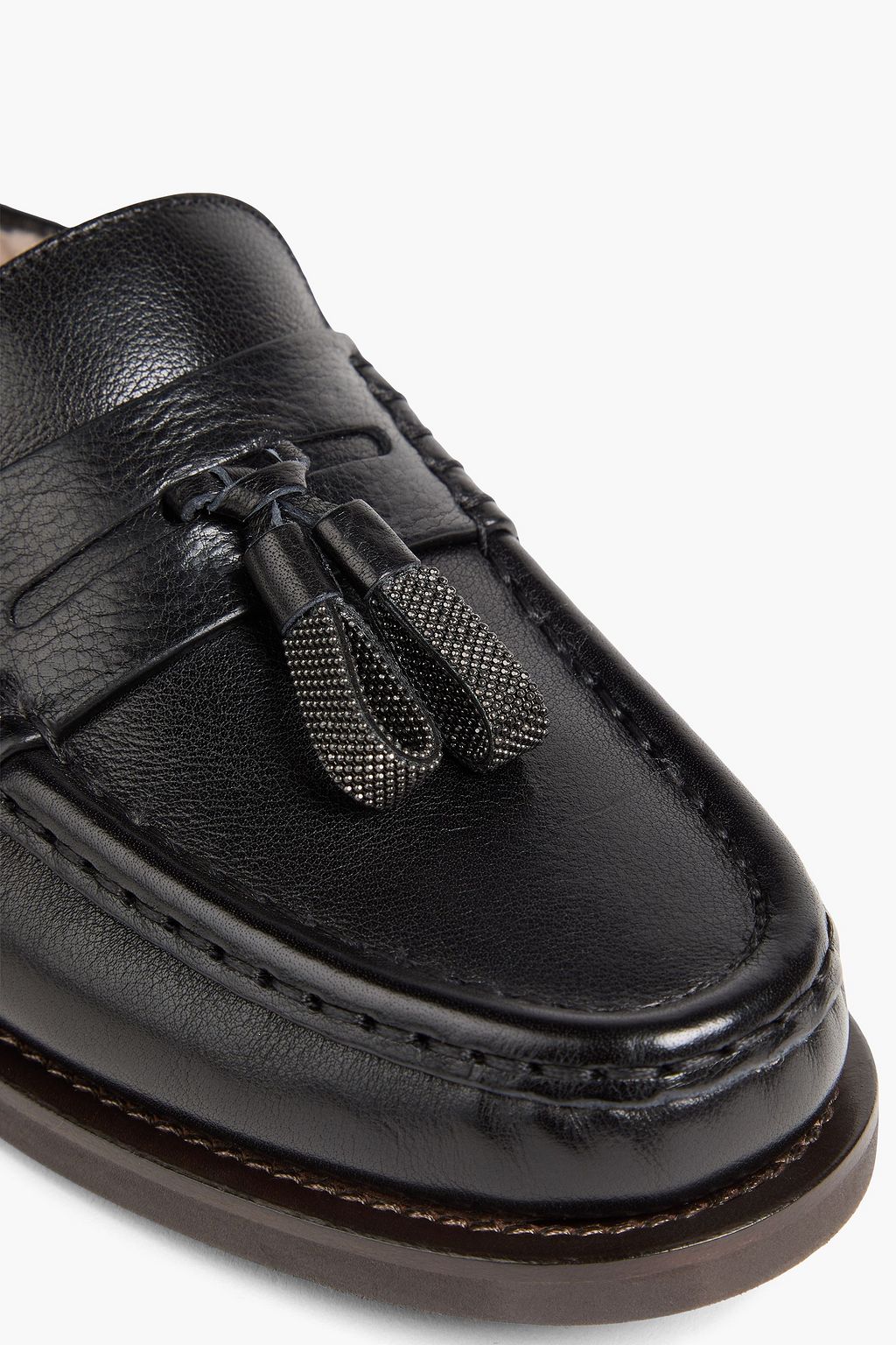BRUNELLO CUCINELLI Slippers aus Leder mit Zierperlen