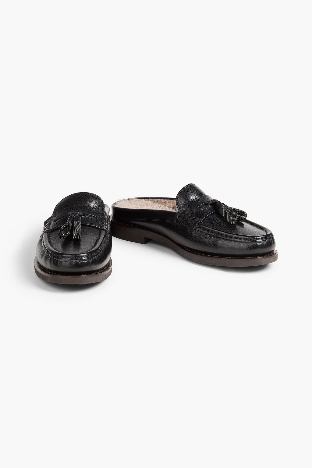 BRUNELLO CUCINELLI Slippers aus Leder mit Zierperlen