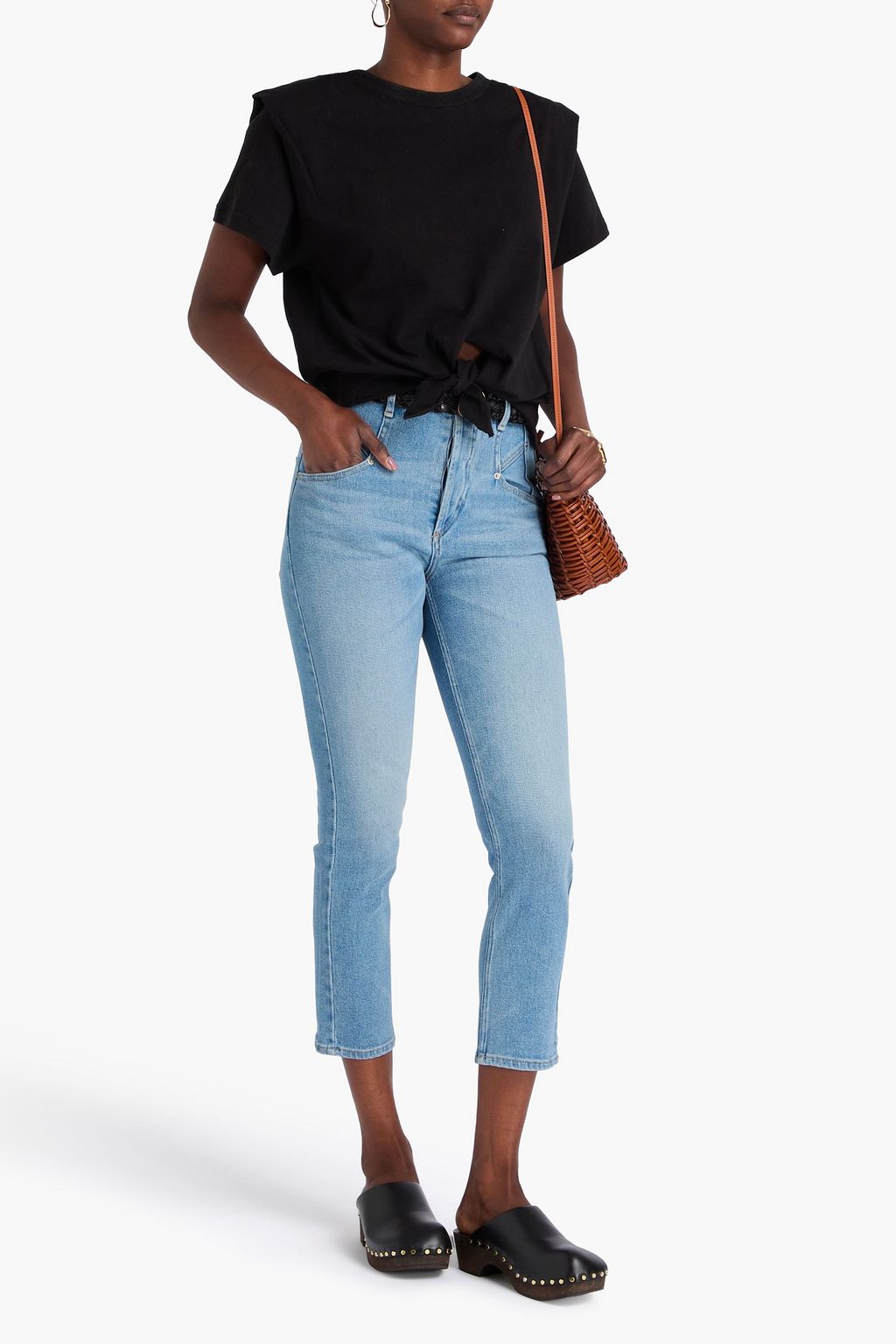 ISABEL MARANT クロップド ハイライズ スキニージーンズ 色あせ加工