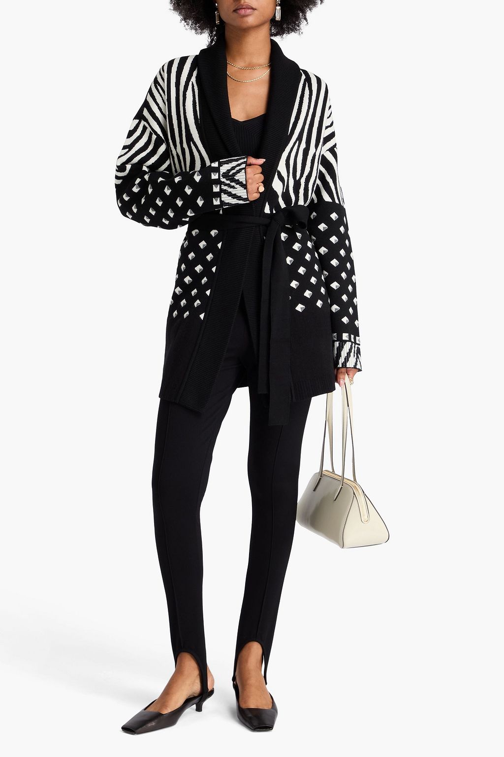 DIANE VON FURSTENBERG Lee belted jacquard-knit cardigan