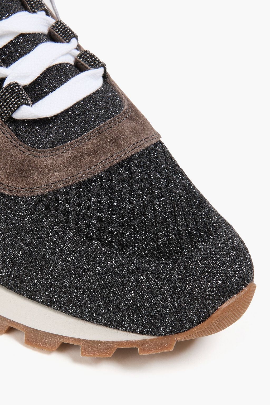 BRUNELLO CUCINELLI Sneakers aus Metallic-Strick mit Velourslederbesatz