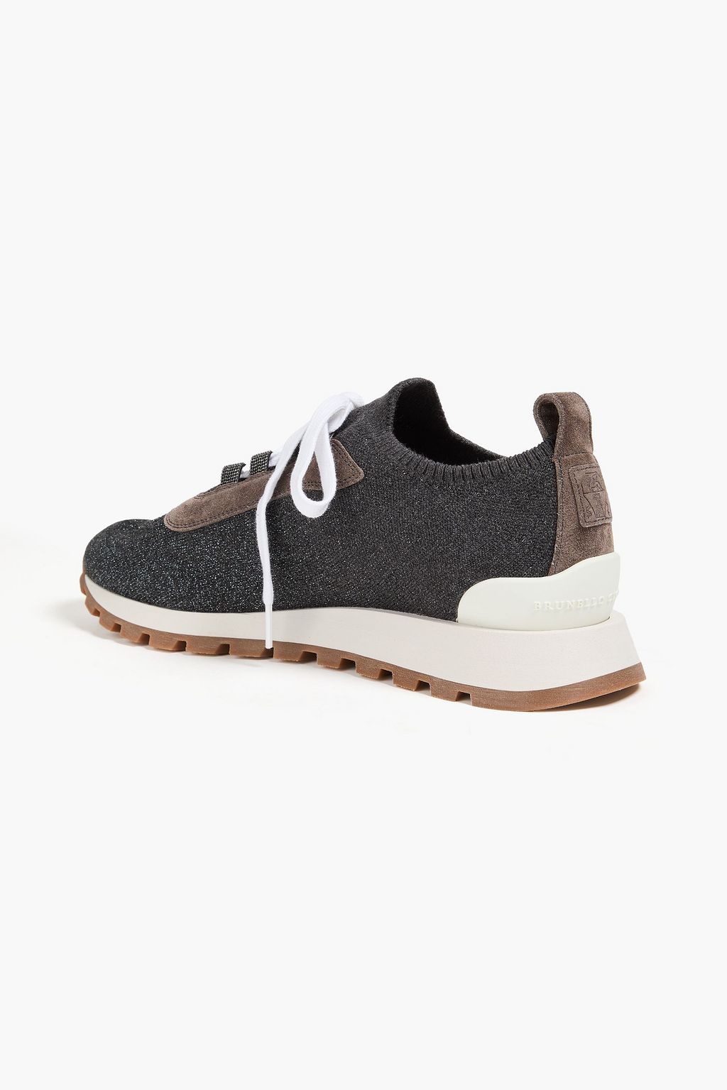 BRUNELLO CUCINELLI Sneakers aus Metallic-Strick mit Velourslederbesatz