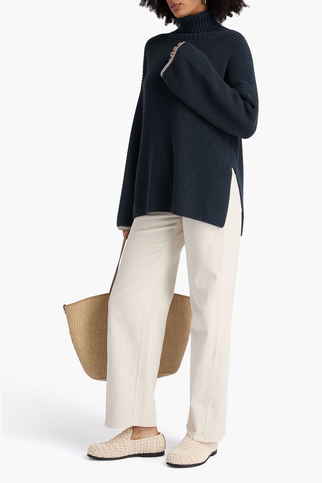 BRUNELLO CUCINELLI Bead-embellished cotton turtleneck sweater