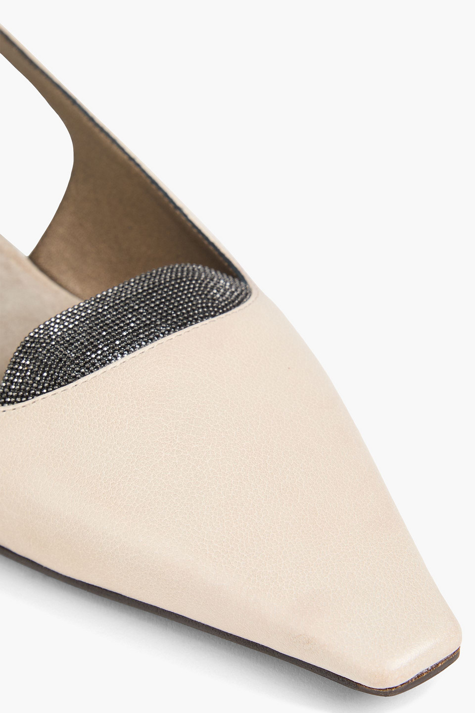 Brunello Cucinelli Flache Slingback-schuhe Mit Spitzer Kappe Aus Leder Mit Zierperlen