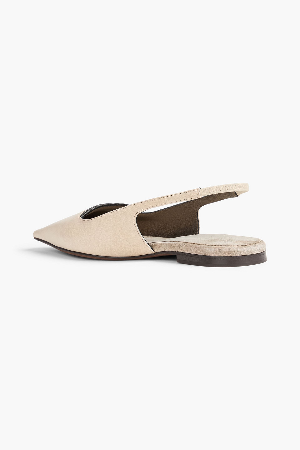 Brunello Cucinelli Flache Slingback-schuhe Mit Spitzer Kappe Aus Leder Mit Zierperlen