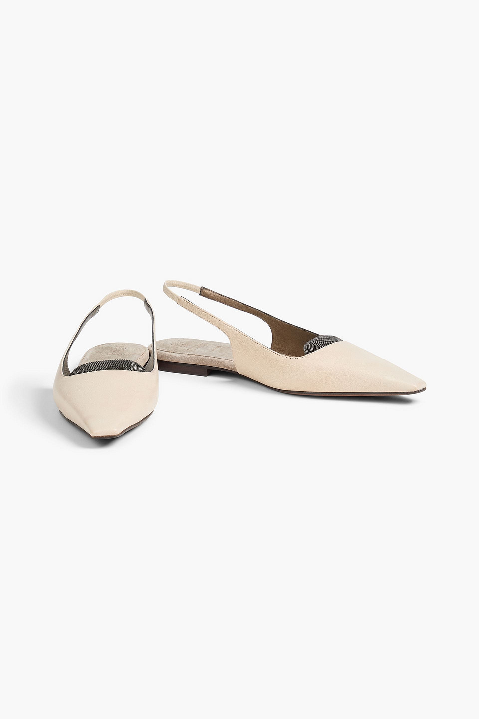 Brunello Cucinelli Flache Slingback-schuhe Mit Spitzer Kappe Aus Leder Mit Zierperlen